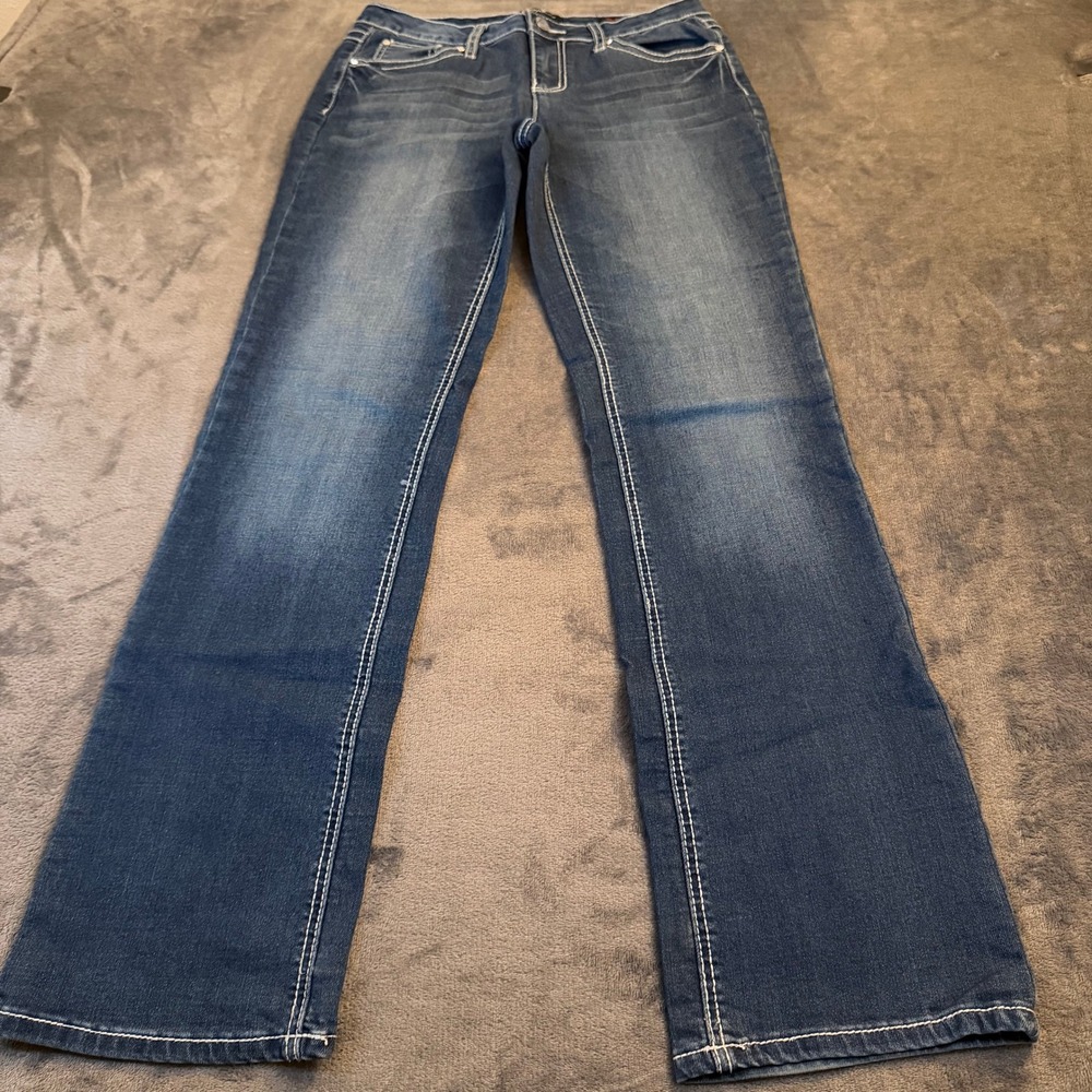 Earl Jean Bootcut Jeans Womens Size 6 Blue Contrast Stitch Rhinestone Denim